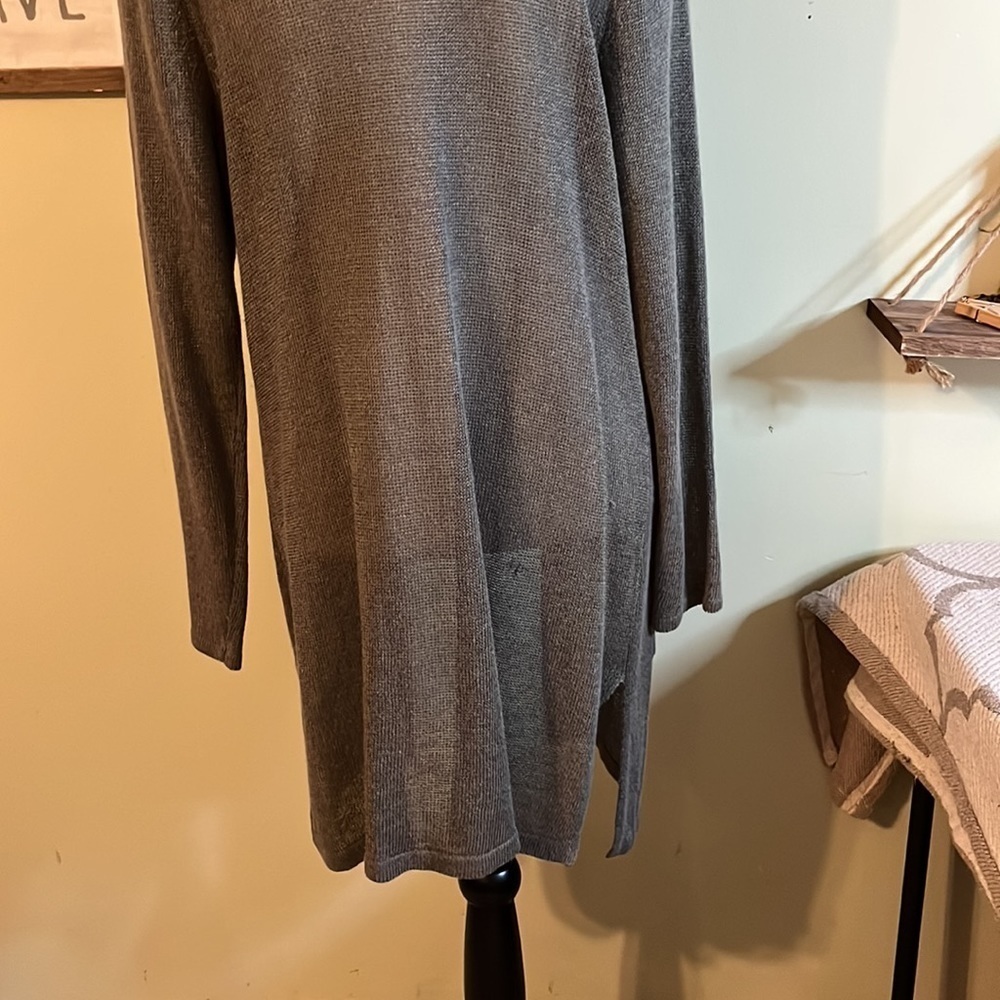 J.Jill linen blend longline lightweight front pockets split hems cardigan - Picture 7 of 16